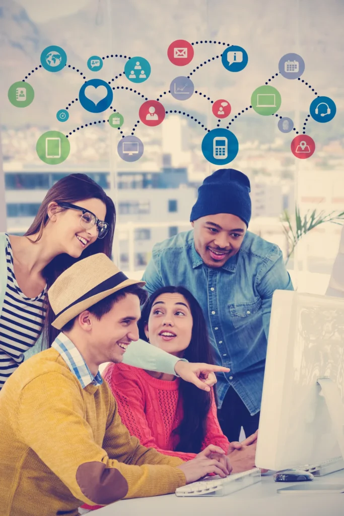 Creative team collaborating on digital marketing strategies and ideas at HustleClicks office