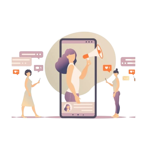 Illustration showing influencer marketing and social engagement through creators on mobile platforms