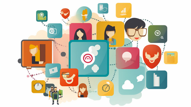 Creative digital illustration showing social media marketing and online branding connections